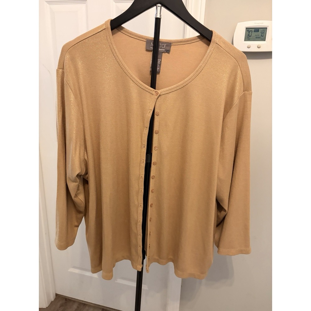 Motto Your Style Mantra Gold Shimmer Rib Knit Cardigan 2X Crewneck Button Front
